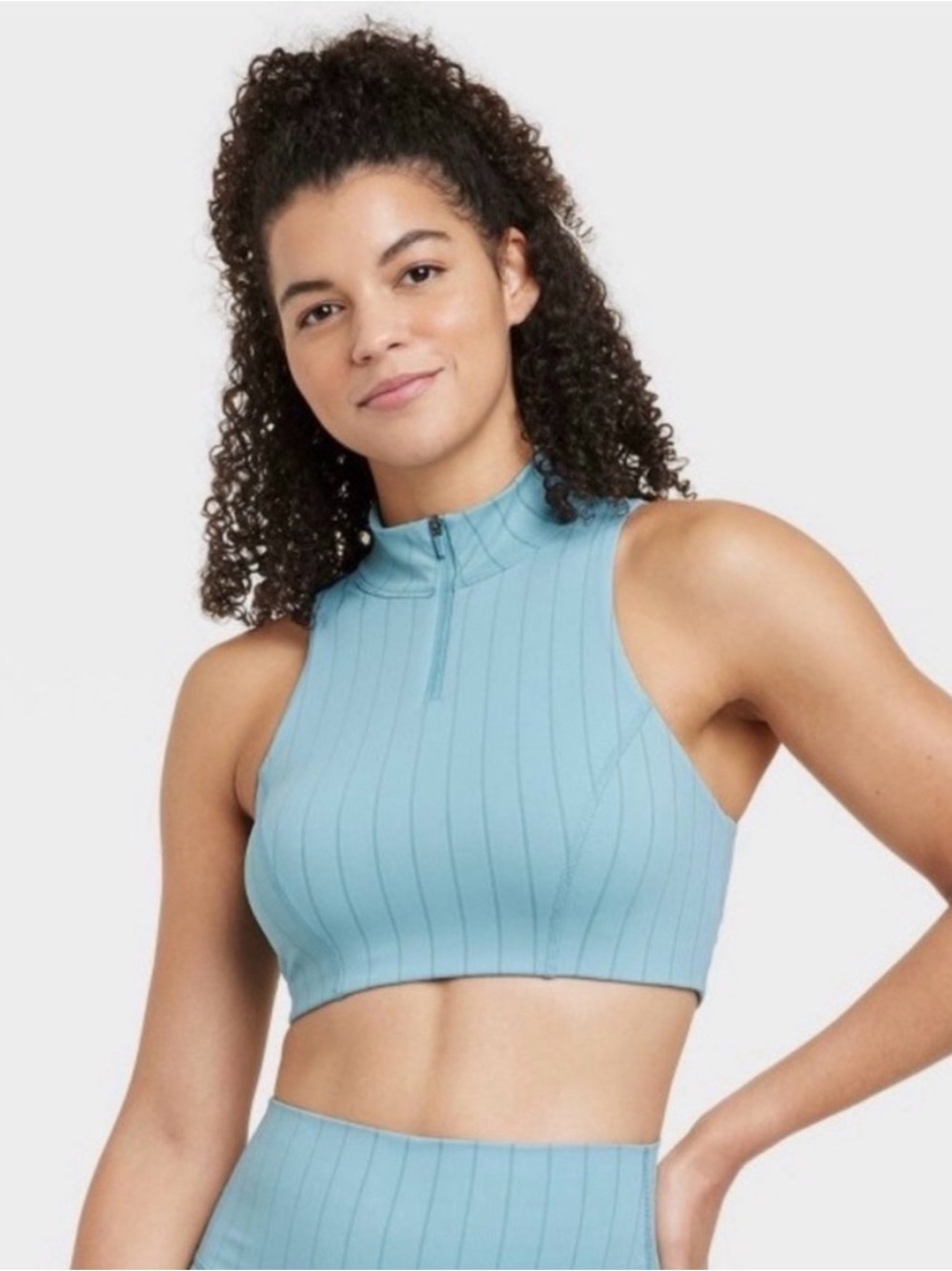 NWT! JoyLab Women’s High Neck Zip-Up Sports Bra Light Aqua Blue - Size XL NEW!